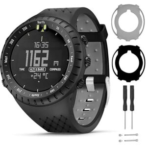 T-BLUER Watch Band compatível para Suunto Core pulseira, correia de substituição de silicone e capa protetora completa para relógio inteligente Suunto Core, preto cinzento T-BLUER Watch Band compatível para Suunto Core pulseira, correia de substituição de silicone e capa protetora completa para relógio inteligente Suunto Core, preto cinzento