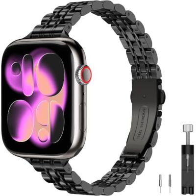 TiMOVO Correia metálica compatível com Apple Watch Series 12 11 42 mm Correia de substituição elegante para iWatch SE 3/2/1, série 10/9/8/7/6/5/4/3/2/1 41 mm 40 mm 38 mm para mulher TiMOVO Correia metálica compatível com Apple Watch Series 12 11 42 mm Correia de substituição elegante para iWatch SE 3/2/1, série 10/9/8/7/6/5/4/3/2/1 41 mm 40 mm 38 mm para mulher