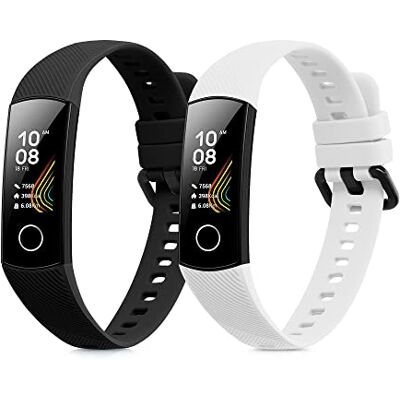 kwmobile Pulseira compatível com HONOR Band 5 / Band 4 bracelete 2 correias de silicone flexíveis tamanho ajustável, Preto / Branco, moderno kwmobile Pulseira compatível com HONOR Band 5 / Band 4 bracelete 2 correias de silicone flexíveis tamanho ajustável, Preto / Branco, moderno