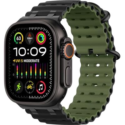 MoKo Trela Ocean compatível com Apple Watch 42/44/45/46/49 mm Para iWatch Ultra 4/3/2/1, S12/11/10/9/8/7/6/5/4,SE 3/2/1, correia desportiva de silicone, conector metálico MoKo Trela Ocean compatível com Apple Watch 42/44/45/46/49 mm Para iWatch Ultra 4/3/2/1, S12/11/10/9/8/7/6/5/4,SE 3/2/1, correia desportiva de silicone, conector metálico