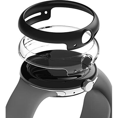 Ringke Slim compatível com o protetor Google Pixel Watch (2022) com tecnologia anti-amarelecimento, capa sólida transparente + capa adicional para mulher e homem Clear & Matte Black (2 pacotes) Ringke Slim compatível com o protetor Google Pixel Watch (2022) com tecnologia anti-amarelecimento, capa sólida transparente + capa adicional para mulher e homem Clear & Matte Black (2 pacotes)