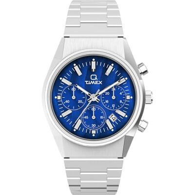 Timex Men's Q Chronograph 40 mm Watch Black Strap Black Dial Stainless Steel Case, Metalizado, Moderno Timex Men's Q Chronograph 40 mm Watch Black Strap Black Dial Stainless Steel Case, Metalizado, Moderno