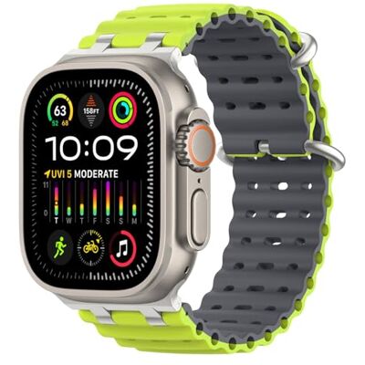 MoKo Trela Ocean compatível com Apple Watch 42/44/45/46/49 mm Para iWatch Ultra 4/3/2/1, S12/11/10/9/8/7/6/5/4,SE 3/2/1, correia desportiva de silicone, conector metálico MoKo Trela Ocean compatível com Apple Watch 42/44/45/46/49 mm Para iWatch Ultra 4/3/2/1, S12/11/10/9/8/7/6/5/4,SE 3/2/1, correia desportiva de silicone, conector metálico