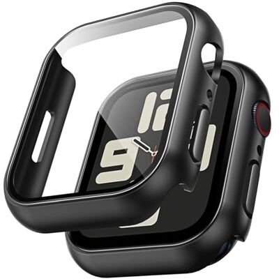 TAURI Pack de 2 Protetores Apple Watch Series 9/8/7 41mm, Capa Ultra Fina de PC com Vidro Temperado, Resistente a arranhões e quedas Preto TAURI Pack de 2 Protetores Apple Watch Series 9/8/7 41mm, Capa Ultra Fina de PC com Vidro Temperado, Resistente a arranhões e quedas Preto