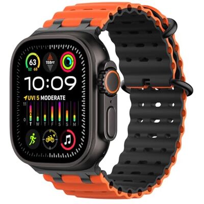 MoKo Trela Ocean compatível com Apple Watch 42/44/45/46/49 mm Para iWatch Ultra 4/3/2/1, S12/11/10/9/8/7/6/5/4,SE 3/2/1, correia desportiva de silicone, conector metálico MoKo Trela Ocean compatível com Apple Watch 42/44/45/46/49 mm Para iWatch Ultra 4/3/2/1, S12/11/10/9/8/7/6/5/4,SE 3/2/1, correia desportiva de silicone, conector metálico