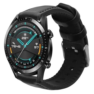 kwmobile Pulseira compatível com Huawei Huawei Watch GT / GT2 / GT3 (46 mm) bracelete 1 x correias de couro genuíno tamanho ajustável preto kwmobile Pulseira compatível com Huawei Huawei Watch GT / GT2 / GT3 (46 mm) bracelete 1 x correias de couro genuíno tamanho ajustável preto