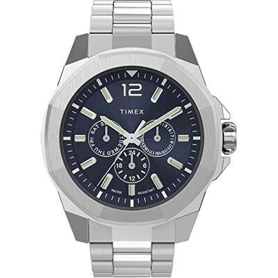 Timex Relógio homem Essex Men's Stainless Steel caixa de aço prateado movimento de quartzo mostrador azul bracelete aço prateado com fecho Deployant 5 ATM Timex Relógio homem Essex Men's Stainless Steel caixa de aço prateado movimento de quartzo mostrador azul bracelete aço prateado com fecho Deployant 5 ATM