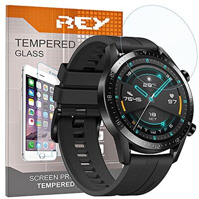 REY 3X Protetor de ecrã para Huawei Watch GT 42 mm, Watch GT 2 42 mm, vidro temperado premium REY 3X Protetor de ecrã para Huawei Watch GT 42 mm, Watch GT 2 42 mm, vidro temperado premium