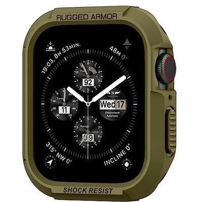 Spigen Capa Rugged Armor compatível com Apple Watch Series 9 8 7 45 mm e série SE2 6 5 SE 4 44 mm verde azeitona Spigen Capa Rugged Armor compatível com Apple Watch Series 9 8 7 45 mm e série SE2 6 5 SE 4 44 mm verde azeitona