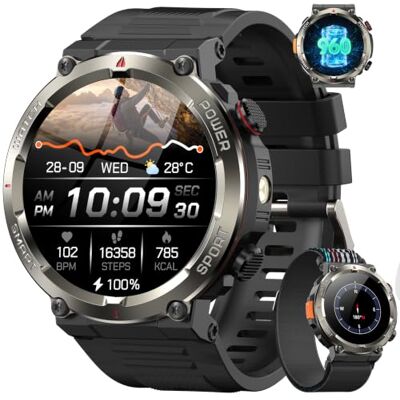 Blackview Relógio inteligente homem com lanterna, bússola, fazer/receber chamadas, 1,45" militar Smartwatch homem pulsómetro, oxímetro de sono, pulseira atividade 100 modos desportivos, podómetro Blackview Relógio inteligente homem com lanterna, bússola, fazer/receber chamadas, 1,45" militar Smartwatch homem pulsómetro, oxímetro de sono, pulseira atividade 100 modos desportivos, podómetro
