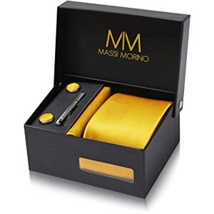 Massi Morino Gravata amarela com lenço Conjunto de gravata para homem incl. Abotoaduras, pino e caixa de presente acessórios ideais para casamentos Massi Morino Gravata amarela com lenço Conjunto de gravata para homem incl. Abotoaduras, pino e caixa de presente acessórios ideais para casamentos