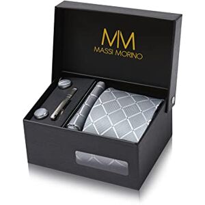 Massi Morino Gravata cinzenta quadrada com lenço Conjunto de gravata para homem incl. Abotoaduras, pino e caixa de presente acessórios ideais para casamentos Massi Morino Gravata cinzenta quadrada com lenço Conjunto de gravata para homem incl. Abotoaduras, pino e caixa de presente acessórios ideais para casamentos