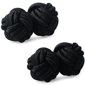 HONEY BEAR Abotoaduras de seda de nó de tecido para homem, redondas para presente de casamento de negócios (azul claro) (preto) HONEY BEAR Abotoaduras de seda de nó de tecido para homem, redondas para presente de casamento de negócios (azul claro) (preto)
