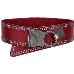 BlackButterfly Cinto elástico largo de metal com tachas gancho cruzado, Vermelho BlackButterfly Cinto elástico largo de metal com tachas gancho cruzado, Vermelho