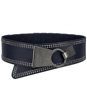 BlackButterfly Largura elástica metal com tachas gancho cruzado cinto, Azul escuro BlackButterfly Largura elástica metal com tachas gancho cruzado cinto, Azul escuro
