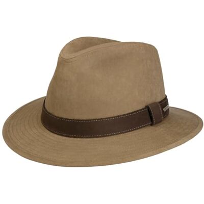 Stetson Waxed Traveller Chapéu de tecido para homem, para sol, chuva, exterior, com forro, acabamento de couro, acabamento de verão e inverno Stetson Waxed Traveller Chapéu de tecido para homem, para sol, chuva, exterior, com forro, acabamento de couro, acabamento de verão e inverno