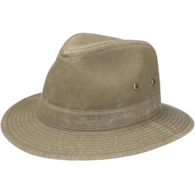 Stetson Traveller com proteção UV 40, Homem Dobrável Chapéu de Verão em Look Usado com Logotipo Bordado Chapéu de Tecido Primavera/Verão Stetson Traveller com proteção UV 40, Homem Dobrável Chapéu de Verão em Look Usado com Logotipo Bordado Chapéu de Tecido Primavera/Verão