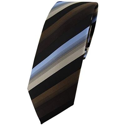 TigerTie Gravata estreita castanho escuro azul bege preto riscas TigerTie Gravata estreita castanho escuro azul bege preto riscas
