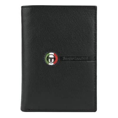 Sergio Tacchini Carteira vertical para homem de pele autêntica, fina com porta-cartões Sergio Tacchini Carteira vertical para homem de pele autêntica, fina com porta-cartões