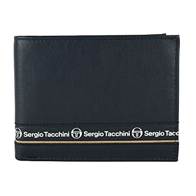 Sergio Tacchini Carteira para homem de pele autêntica, cor preta, fina com porta-cartões e caixa de presente Sergio Tacchini Carteira para homem de pele autêntica, cor preta, fina com porta-cartões e caixa de presente