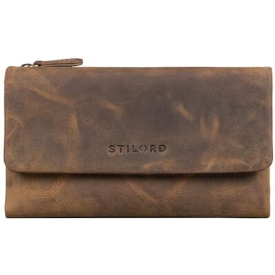 STILORD Lena XL carteira de pele mulher grande com lapela carteira de couro vintage carteira com carteira proteção RFID muitos compartimentos para cartões cor: preto, Castanho Médio, Porta-moedas STILORD Lena XL carteira de pele mulher grande com lapela carteira de couro vintage carteira com carteira proteção RFID muitos compartimentos para cartões cor: preto, Castanho Médio, Porta-moedas
