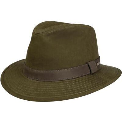 Stetson Waxed Traveller Chapéu de tecido para homem, para sol, chuva, exterior, com forro, acabamento de couro, acabamento de verão e inverno Stetson Waxed Traveller Chapéu de tecido para homem, para sol, chuva, exterior, com forro, acabamento de couro, acabamento de verão e inverno