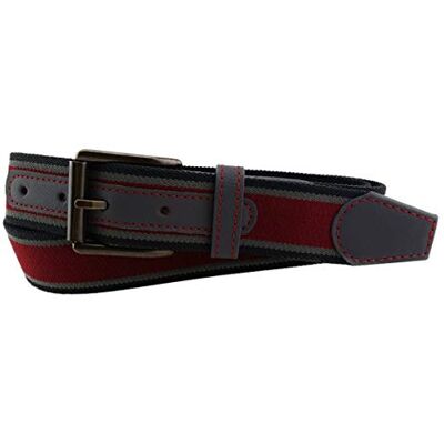 TigerTie Cinto elástico de alta qualidade com fivela de aço inoxidável e aplicações em couro genuíno. Largura do cinto de 35 mm., Bordô, cinzento e preto., 110 cm bundweite = ca. 125 cm longitud total TigerTie Cinto elástico de alta qualidade com fivela de aço inoxidável e aplicações em couro genuíno. Largura do cinto de 35 mm., Bordô, cinzento e preto., 110 cm bundweite = ca. 125 cm longitud total