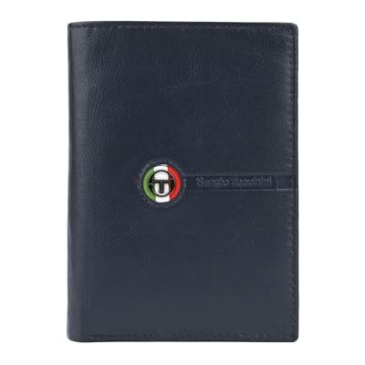 Sergio Tacchini Carteira para homem de pele autêntica, fina com porta-cartões, Azul-marinho 115 vertical, Vertical Sergio Tacchini Carteira para homem de pele autêntica, fina com porta-cartões, Azul-marinho 115 vertical, Vertical