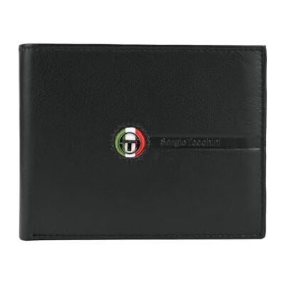 Sergio Tacchini Carteira para homem de pele autêntica, fina com porta-cartões, Preto 115 clássico, Clássico Sergio Tacchini Carteira para homem de pele autêntica, fina com porta-cartões, Preto 115 clássico, Clássico