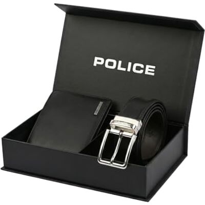 Police Caixa de presente homem, Preto com placa, cinto preto e cabeça de ouro, Clássico Police Caixa de presente homem, Preto com placa, cinto preto e cabeça de ouro, Clássico