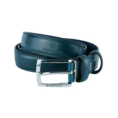 Sergio Tacchini , Cinto de couro genuíno para homem, fivela retangular sem níquel, ajustável Sergio Tacchini , Cinto de couro genuíno para homem, fivela retangular sem níquel, ajustável