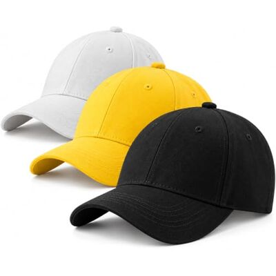 4sold Pacote de 3 bonés de beisebol para homens e mulheres, 100% algodão, boné de beisebol desportivo, casual, liso, chapéu de sol, chapéus de latão, estilo polo clássico 4sold Pacote de 3 bonés de beisebol para homens e mulheres, 100% algodão, boné de beisebol desportivo, casual, liso, chapéu de sol, chapéus de latão, estilo polo clássico