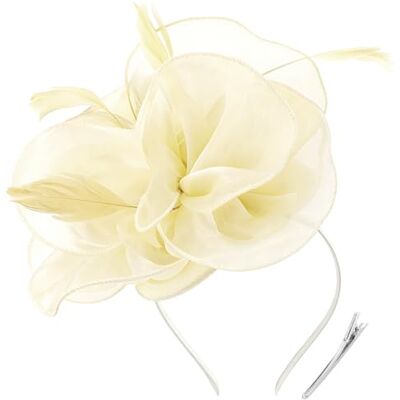 DRESHOW Fascinators Hat Cocktail Tea Party Headwear flor de malha organza fitas penas numa bandolete e um clipe de garfo para meninas e mulheres DRESHOW Fascinators Hat Cocktail Tea Party Headwear flor de malha organza fitas penas numa bandolete e um clipe de garfo para meninas e mulheres
