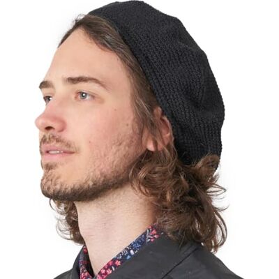 CHARM Gorro de malha Tam para mulher e boina para homem, gorro de croché 100 % algodão, boina francesa feita à mão para o verão e inverno CHARM Gorro de malha Tam para mulher e boina para homem, gorro de croché 100 % algodão, boina francesa feita à mão para o verão e inverno
