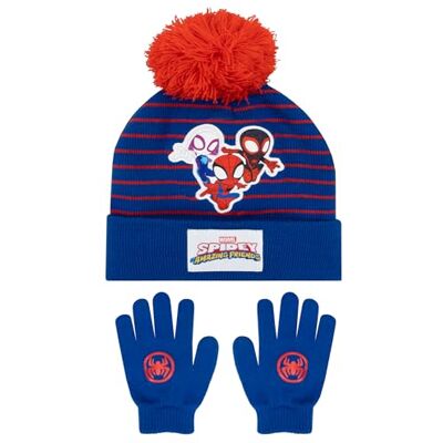 Marvel Boné do Homem-Aranha Bonr e luvas Spidey e os seus amigos luvas para menino inverno tamanho único azul, azul Marvel Boné do Homem-Aranha Bonr e luvas Spidey e os seus amigos luvas para menino inverno tamanho único azul, azul