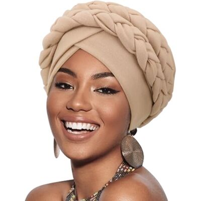 DRESHOW Turbante africano para mulheres duplo pré-atado entrançado invólucro de cabeça chapéus moda boné de Dormi gorro cancro de quimio DRESHOW Turbante africano para mulheres duplo pré-atado entrançado invólucro de cabeça chapéus moda boné de Dormi gorro cancro de quimio