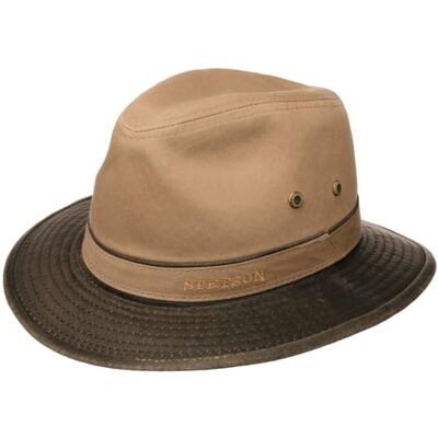 Stetson Traveller com proteção UV 40, Homem Dobrável Chapéu de Verão em Look Usado com Logotipo Bordado Chapéu de Tecido Primavera/Verão Stetson Traveller com proteção UV 40, Homem Dobrável Chapéu de Verão em Look Usado com Logotipo Bordado Chapéu de Tecido Primavera/Verão