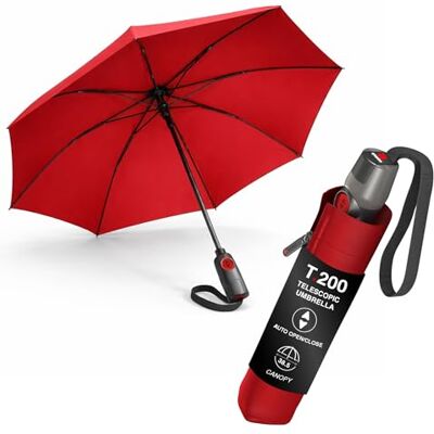 Knirps T.200 Guarda-chuva com fecho automático Duomatic médio, compacto, resistente ao vento para chuva, guarda-chuva de viagem para adultos, guarda-chuva retrátil de 97 cm de diâmetro e capa de Knirps T.200 Guarda-chuva com fecho automático Duomatic médio, compacto, resistente ao vento para chuva, guarda-chuva de viagem para adultos, guarda-chuva retrátil de 97 cm de diâmetro e capa de