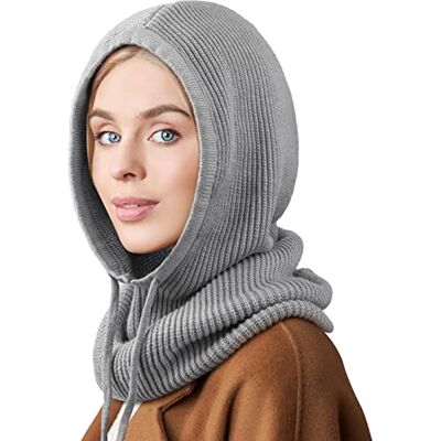 DRESHOW Chapéus de inverno para mulheres balaclava de malha Beanie Skull Cap com cordão quente chapéu com capuz cachecol DRESHOW Chapéus de inverno para mulheres balaclava de malha Beanie Skull Cap com cordão quente chapéu com capuz cachecol
