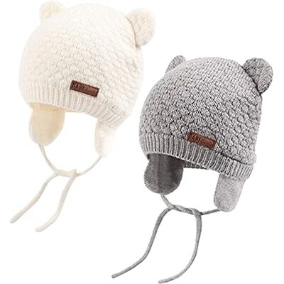 DRESHOW Chapéu de bebé gorro de bebé menina lindo urso orelha recém-Beanie gorro de malha quente para outono inverno DRESHOW Chapéu de bebé gorro de bebé menina lindo urso orelha recém-Beanie gorro de malha quente para outono inverno