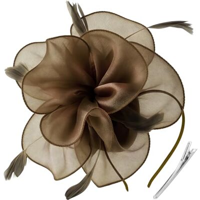 DRESHOW Fascinators Hat Cocktail Tea Party Headwear flor de malha organza fitas penas numa bandolete e um clipe de garfo para meninas e mulheres DRESHOW Fascinators Hat Cocktail Tea Party Headwear flor de malha organza fitas penas numa bandolete e um clipe de garfo para meninas e mulheres