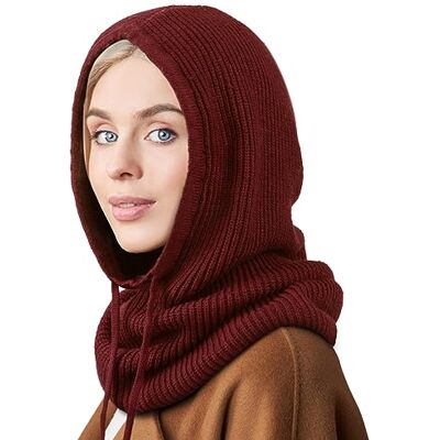 DRESHOW Chapéus de inverno para mulheres balaclava de malha Beanie Skull Cap com cordão quente chapéu com capuz cachecol DRESHOW Chapéus de inverno para mulheres balaclava de malha Beanie Skull Cap com cordão quente chapéu com capuz cachecol