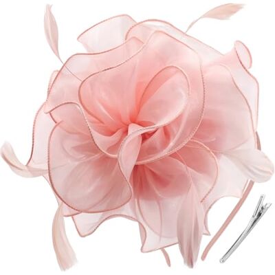 DRESHOW Fascinators Hat Cocktail Tea Party Headwear flor de malha organza fitas penas numa bandolete e um clipe de garfo para meninas e mulheres DRESHOW Fascinators Hat Cocktail Tea Party Headwear flor de malha organza fitas penas numa bandolete e um clipe de garfo para meninas e mulheres