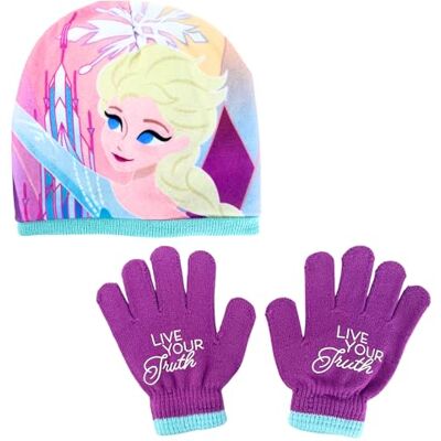 Disney Elsa gorro e luvas para menina, conjunto de inverno para meninas, acessórios de inverno infantil design congelado, multicolorido Disney Elsa gorro e luvas para menina, conjunto de inverno para meninas, acessórios de inverno infantil design congelado, multicolorido