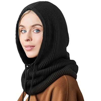 DRESHOW Chapéus de inverno para mulheres balaclava de malha Beanie Skull Cap com cordão quente chapéu com capuz cachecol DRESHOW Chapéus de inverno para mulheres balaclava de malha Beanie Skull Cap com cordão quente chapéu com capuz cachecol