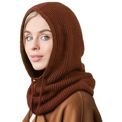 DRESHOW Chapéus de inverno para mulheres balaclava de malha Beanie Skull Cap com cordão quente chapéu com capuz cachecol DRESHOW Chapéus de inverno para mulheres balaclava de malha Beanie Skull Cap com cordão quente chapéu com capuz cachecol