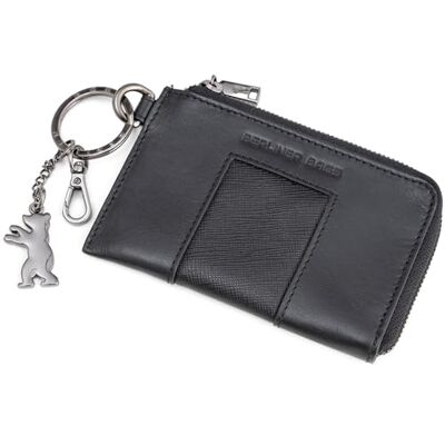 Berliner Bags Porta-chaves de pele homem com fecho de correr e RFID Preto carteira de couro autêntico anel metálico para chaves compartimento moedas notas proteção Nfc elegante unissexo Berliner Bags Porta-chaves de pele homem com fecho de correr e RFID Preto carteira de couro autêntico anel metálico para chaves compartimento moedas notas proteção Nfc elegante unissexo