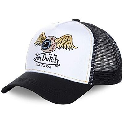 Von Dutch Bonés para homem e mulher, Trucker Art, branco WHI Unissexo, adulto 55,5-60 cm, fecho snapback, malha rígida, viseira curva, vintage Von Dutch Bonés para homem e mulher, Trucker Art, branco WHI Unissexo, adulto 55,5-60 cm, fecho snapback, malha rígida, viseira curva, vintage