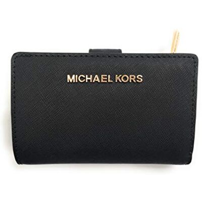 Michael Kors Carteira de viagem Jet Set logótipo impresso iniciais, castanho, couro saffiano, bifold, mulheres-adultos, com porta-moedas com fecho de correr forrado Michael Kors Carteira de viagem Jet Set logótipo impresso iniciais, castanho, couro saffiano, bifold, mulheres-adultos, com porta-moedas com fecho de correr forrado