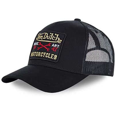 Von Dutch Bonés para homem e mulher, Trucker BLACKY, preto BLAC Unissexo, adulto 55,5-60 cm, fecho snapback, malha rígida, viseira curva, vintage Von Dutch Bonés para homem e mulher, Trucker BLACKY, preto BLAC Unissexo, adulto 55,5-60 cm, fecho snapback, malha rígida, viseira curva, vintage